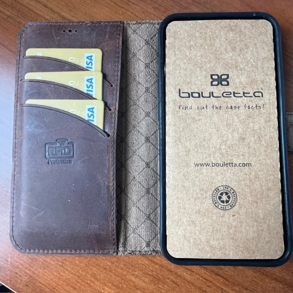 NIB Bouletta Leather iphone 13 Pro Phone Wallet Case RFID 3 Card Slots Handmade